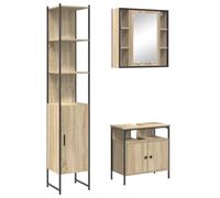 Qnhdfrt Set Mobili Bagno 3 Pezzi Specchio Sottolavello Colonna Rovere