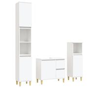 Qnhdfrt Set Mobili Bagno 3 pz Bianco in Legno con Piedini in Eucalipto | Set arredo bagno bianco da 3 pezzi ideale per ottimizzare lo spazio nella stanza da bagno con stile e praticità.