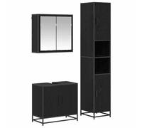 Qnhdfrt Set Mobili Bagno 3 Pz Mobile Specchio Sottolavabo Rovere Nero | Tre arredi salvaspazio coordinati in legno ingegnerizzato per organizzare al meglio ogni bagno domestico.