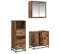 Qnhdfrt Set Mobili Bagno 3 Pz Specchio Lavabo Colonna Legno Vecchio