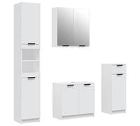 Qnhdfrt Set Mobili Bagno 4 Pezzi Bianco in Legno Multistrato | Quattro arredi salvaspazio per organizzare il bagno. Struttura robusta con specchio e ampi scomparti.