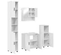 Qnhdfrt Set Mobili Bagno 4 Pezzi con Specchio Bianco Lucido | Arredo moderno in legno multistrato e metallo per ottimizzare lo spazio nel bagno di casa o degli ospiti.