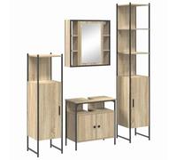 Qnhdfrt Set Mobili Bagno 4 Pezzi con Specchio e Armadietti Rovere Sonoma | Organizzazione completa per il bagno con quattro arredi coordinati in legno ingegnerizzato color rovere.
