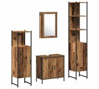 Qnhdfrt Set Mobili Bagno 4 Pezzi Salvaspazio Legno Multistrato Marrone | Quattro arredi coordinati per ottimizzare lo spazio nel bagno con stile moderno e ripiani interni.