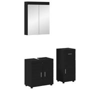 Qnhdfrt Set Mobili Bagno Nero 3 Pezzi con Specchiera e Sottolavabo | Tre arredi coordinati in legno ingegnerizzato nero opaco per ottimizzare lo spazio del bagno moderno con stile.