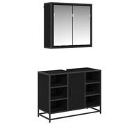 Qnhdfrt Set Mobili Bagno Sospesi 2 Pz in Legno Ingegnerizzato Rovere Nero