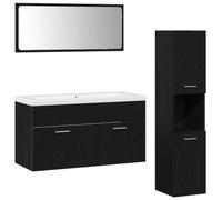 Qnhdfrt Set Mobili Bagno Sospesi 3 Pezzi con Specchio Rovere Nero