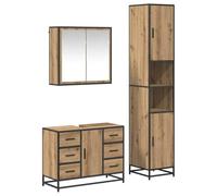 Qnhdfrt Set Mobili Bagno Sospesi 3 Pezzi Rovere Artigianale