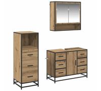 Qnhdfrt Set Mobili Bagno Sospesi 3 Pz in Legno Rovere Artigianale