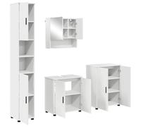 Qnhdfrt Set Mobili Bagno Sospesi 4 Pezzi con Specchio Bianco | Arredo completo per toilette composto da base lavabo, specchio e due armadietti sospesi per ottimizzare lo spazio.