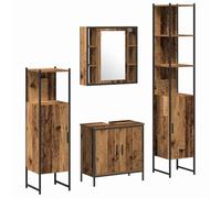 Qnhdfrt Set Mobili Bagno Sospesi 4 Pezzi, Mobiletti Salvaspazio Marrone