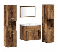 Qnhdfrt Set Mobili Bagno Sospesi 4 Pz con Specchio Legno Multistrato