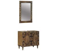 Qnhdfrt Set Mobili Bagno Sospesi in Legno di Mango con Specchio 2 Pz