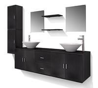 Qnhdfrt Set Mobili da Bagno 11 Pezzi con Lavabi e Rubinetti Nero | Soluzione salvaspazio per il bagno con doppio lavabo in ceramica e ampi armadietti pensili sospesi.