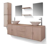 Qnhdfrt Set Mobili da Bagno 11 Pz con Doppio Lavabo e Specchio Beige | Arredo completo per stanza da bagno con pensili salvaspazio, rubinetti e lavabi da appoggio.