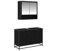 Qnhdfrt Set Mobili da Bagno 2 Pz Mobile Sotto Lavabo e Specchio | Arredo salvaspazio per il bagno moderno con armadietto a specchio e sottolavabo sospeso in finitura rovere nero.