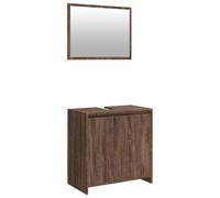 Qnhdfrt Set Mobili da Bagno 2 Pz Mobile Sottolavabo e Specchio | Arredo salvaspazio per toletta con vano sotto lavandino e specchiera a parete in finitura effetto legno scuro.