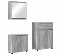Qnhdfrt Set Mobili da Bagno 3 Pezzi con Specchio Grigio Sonoma | Ottimizza lo spazio del bagno con tre arredi coordinati in legno ingegnerizzato, resistenti a polvere e umidità.