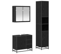 Qnhdfrt Set Mobili da Bagno 3 Pezzi Rovere Nero Legno Multistrato | Arredo completo per il bagno moderno ambiente bagno con specchiera, mobile sottolavabo e colonna salvaspazio.