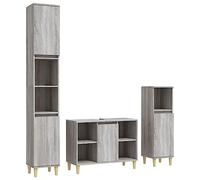 Qnhdfrt Set Mobili da Bagno 3 Pezzi Salvaspazio Grigio Sonoma | Tre arredi per il bagno con piedini in legno di eucalipto, ideali per organizzare accessori e prodotti quotidiani.
