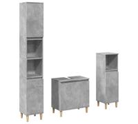 Qnhdfrt Set Mobili da Bagno 3 Pz Grigio Cemento in Legno Ingegnerizzato | Tre arredi salvaspazio in legno ingegnerizzato grigio per organizzare con stile il bagno e la lavanderia.