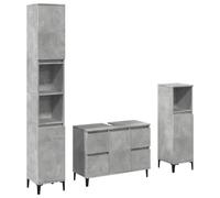 Qnhdfrt Set Mobili da Bagno 3 Pz Grigio Cemento in Legno Ingegnerizzato | Tre arredi salvaspazio per toilette con ante reversibili destra o sinistra e piedini robusti per la stabilità.