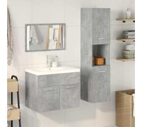 Qnhdfrt Set Mobili da Bagno 4 Pezzi con Specchio e Lavabo Grigio Cemento | Arredo salvaspazio per toilette con mobile sottolavabo, colonna sospesa, specchio e lavandino in ceramica.