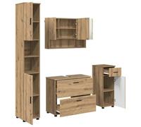 Qnhdfrt Set Mobili da Bagno 4 Pezzi Mobile Lavabo Specchio Colonna Rovere