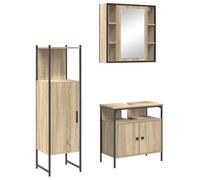 Qnhdfrt Set Mobili da Bagno Sospesi 3 Pezzi Marrone in Legno e Acciaio | Soluzione salvaspazio per toilette e bagno moderno, composta da tre arredi stabili con telaio in metallo.