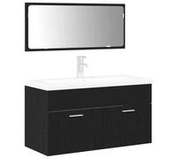 Qnhdfrt Set Mobili da Bagno Sospesi 3 Pezzi Rovere Nero con Specchio
