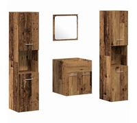 Qnhdfrt Set Mobili da Bagno Sospesi 4 Pezzi Legno Vecchio | Arredo salvaspazio per bagno moderno con specchio, mobile lavabo e due armadietti sospesi in legno multistrato.