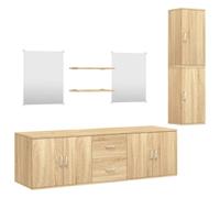 Qnhdfrt Set Mobili da Bagno Sospesi 7 Pz Rovere Legno Multistrato