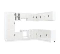 Qnhdfrt Set Mobili da Cucina 14 Pezzi Bianco Lucido Serie Porto | Mobile componibile multiuso per cucina con ampi scomparti interni e piedini regolabili in altezza.