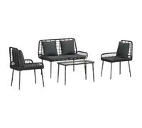 Qnhdfrt Set Mobili da Giardino 4 Pezzi in Polyrattan Nero e Crema | Salotto da esterno con divanetto due posti due poltrone e tavolino per momenti di relax in terrazzo o patio