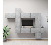 Qnhdfrt Set moderno mobile TV grigio cemento legno da appendere con grande spazio per soggiorno, TV, comò, 10 pezzi, montaggio a parete