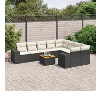 Qnhdfrt Set per divano da giardino, 10 pezzi, in rattan sintetico, con cuscino e tavolo in legno di acacia, design modulare, per terrazza, giardino e balcone