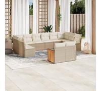 Qnhdfrt Set per divano da giardino, 12 pezzi, beige, PE e rattan, con vano portaoggetti e cuscino per terrazza, giardino, balcone