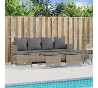 Qnhdfrt Set per divano da giardino, 4 posti, con 4 sgabelli, in polietilene, in rattan, per esterni, beige, grigio, salottino, per terrazza, giardino, balcone