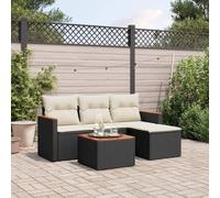 Qnhdfrt Set per divano da giardino, 5 pezzi, in rattan sintetico, con tavolo e cuscino in legno di acacia, per terrazza, giardino, balcone, salone