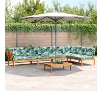 Qnhdfrt Set per divano da giardino in legno di acacia con cuscino, 5 lg. Set per giardino, terrazza e balcone, design durevole con cuscino imbottito e tessuto impermeabile
