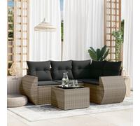 Qnhdfrt Set per divano da giardino, in rattan sintetico, con cuscino e vano portaoggetti per terrazza, giardino, balcone, salone