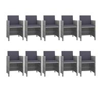 Qnhdfrt Set Pranzo da Giardino 11 Pezzi in Polyrattan Grigio con Tavolo | Arredo da esterni per patio e terrazzo comprensivo di tavolo in vetro temperato e dieci sedute ergonomiche con cuscini