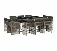 Qnhdfrt Set Pranzo da Giardino 11 Pezzi in Polyrattan Grigio | Design salvaspazio a cubo con sedie pieghevoli sotto il tavolo, perfetto per pranzo all'aperto in terrazzo o patio.