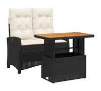 Qnhdfrt Set Pranzo da Giardino 2 pz Panca Reclinabile e Tavolo Sollevabile | Set bistro da esterno in polyrattan con schienale a leva, piano in acacia sollevabile e morbidi cuscini per patio e terrazzo.