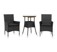 Qnhdfrt Set Pranzo da Giardino 3 pz in Polyrattan e Legno Acacia Nero | Ideale per balcone e patio con piano in acacia robusto e cuscini imbottiti sfoderabili per il massimo relax all aperto.
