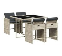 Qnhdfrt Set Pranzo da Giardino 5 Pezzi in Polyrattan con Cuscini Grigio | Design a cubo salvaspazio per patio e terrazzo con sedie ripiegabili sotto il tavolo in vetro e cuscini sfoderabili.