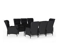 Qnhdfrt Set Pranzo da Giardino 9 Pezzi Tavolo in Vetro e 8 Sedie Rattan | Mobili da esterno per patio e terrazzo con schienale regolabile a molla a gas e cuscini sfoderabili con cerniera.