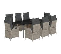 Qnhdfrt Set Pranzo da Giardino 9 Pz in Polyrattan con Cuscini Grigio | Arredo per esterno ideale per terrazzo e patio con tavolo in vetro temperato nero e sedie reclinabili regolate via leva.