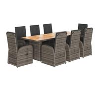 Qnhdfrt Set Pranzo da Giardino 9 pz Tavolo e Sedie Reclinabili Grigio | Arredo da esterno per patio e terrazzo con schienale regolabile a leva, cuscini sfoderabili e piano in legno massello.