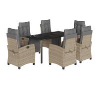 Qnhdfrt Set Pranzo Giardino 7 Pezzi Polyrattan Tavolo e 6 Sedie | Arredo outdoor per terrazzo e patio con tavolo in vetro temperato, sei sedie con schienale regolabile e cuscini imbottiti.